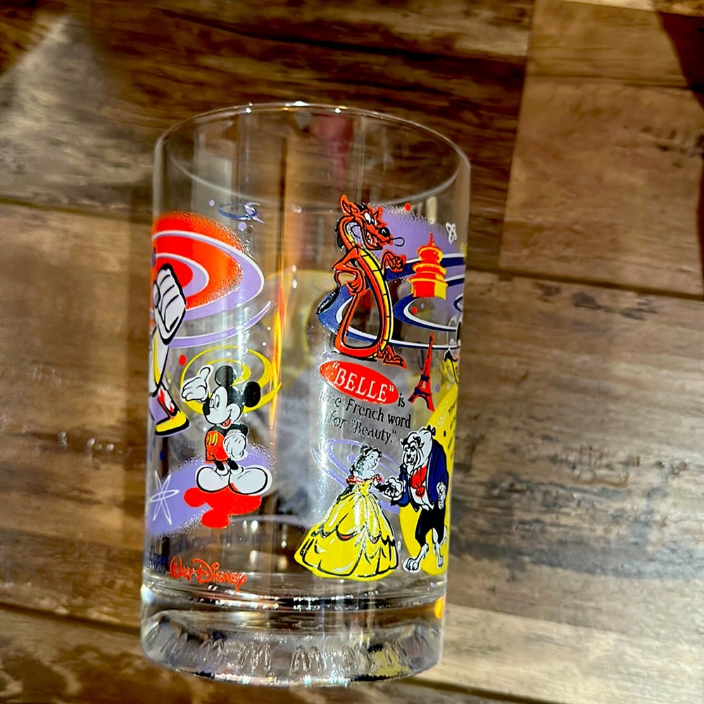 Walt Disney Wolrd 100 Year Epcot McDonalds Glass Cup Belle Buzz Lightyear